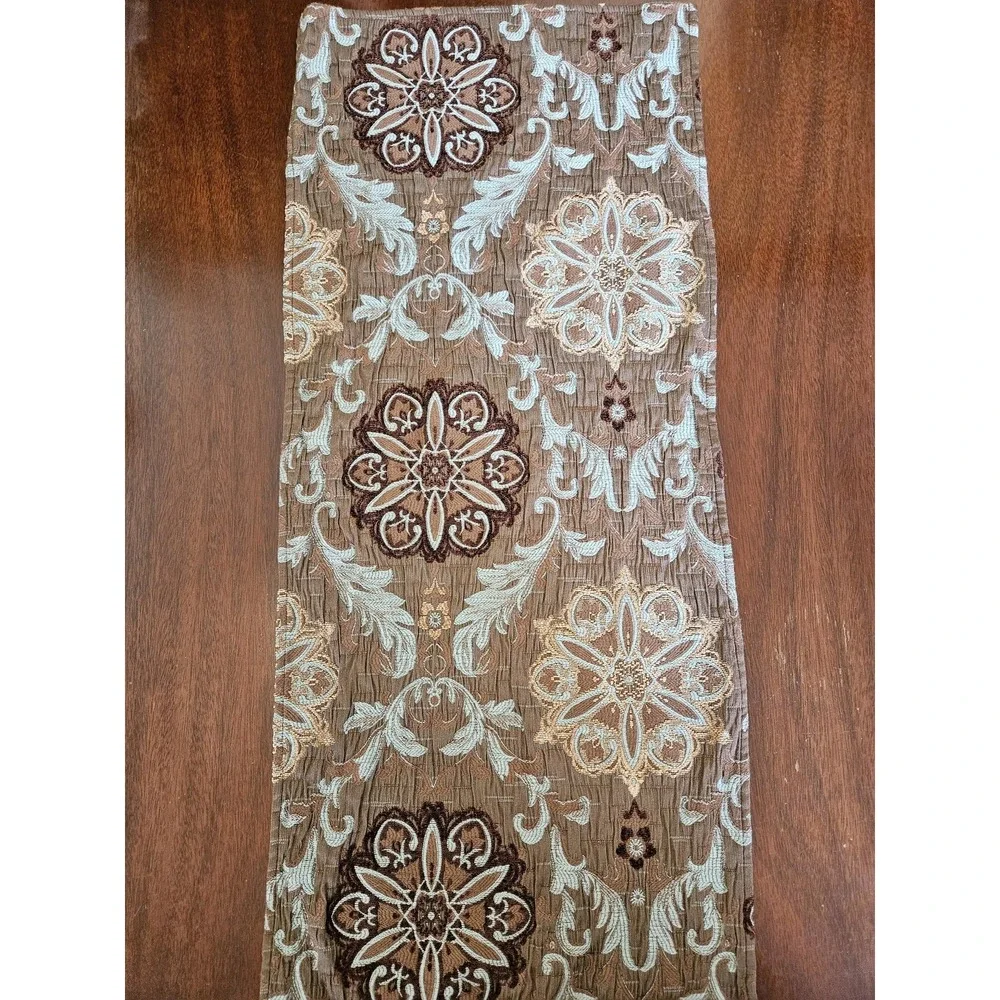 Comphy Table Runner Turquoise Blue & Brown Mandala Pattern Home Decor Tapestry